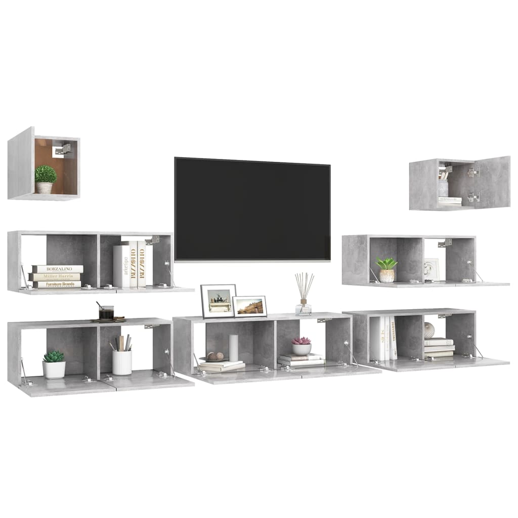 vidaXL Meuble TV 7 pcs Bois d'ingénierie Gris béton