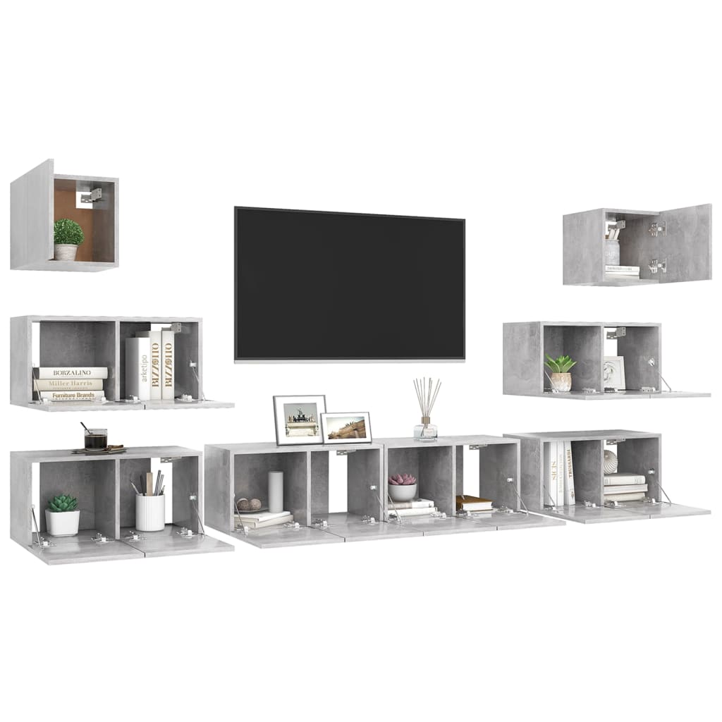 vidaXL Meuble TV 8 pcs Gris béton Aggloméré