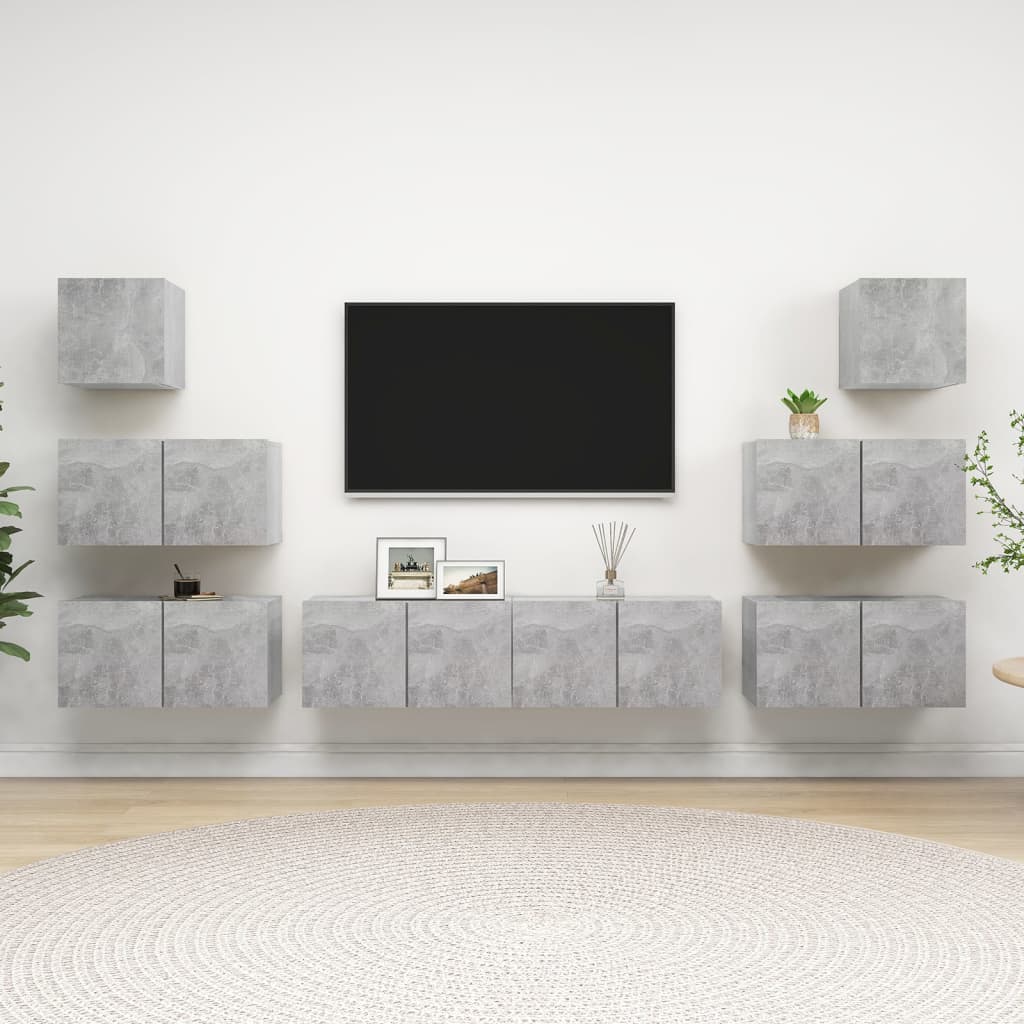 vidaXL Meuble TV 8 pcs Gris béton Aggloméré