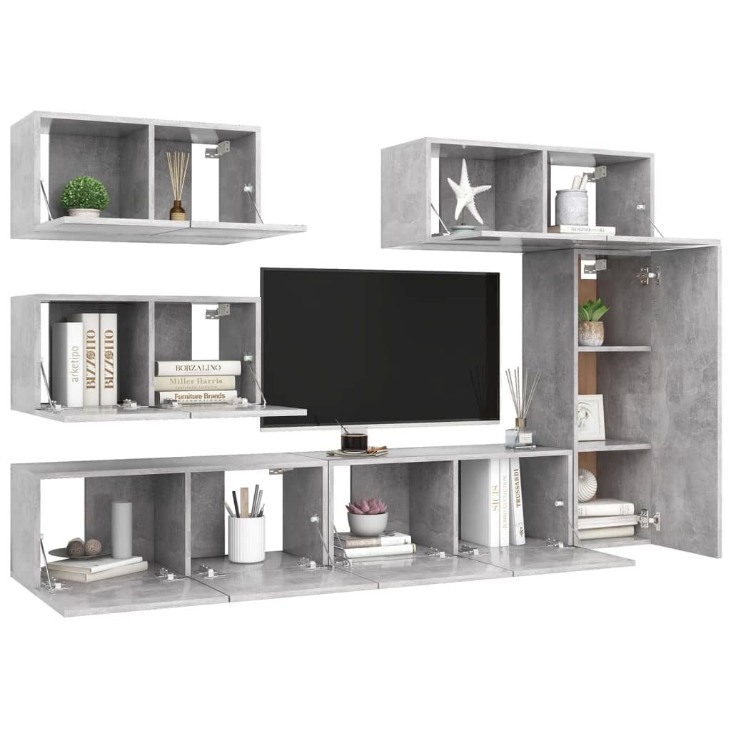 vidaXL Ensemble meuble TV 6 pcs Gris béton Aggloméré