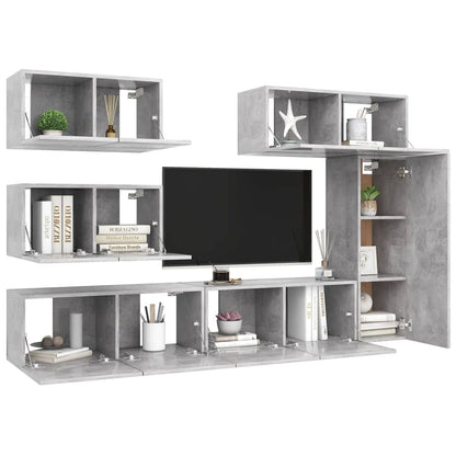 vidaXL Ensemble meuble TV 6 pcs Gris béton Aggloméré