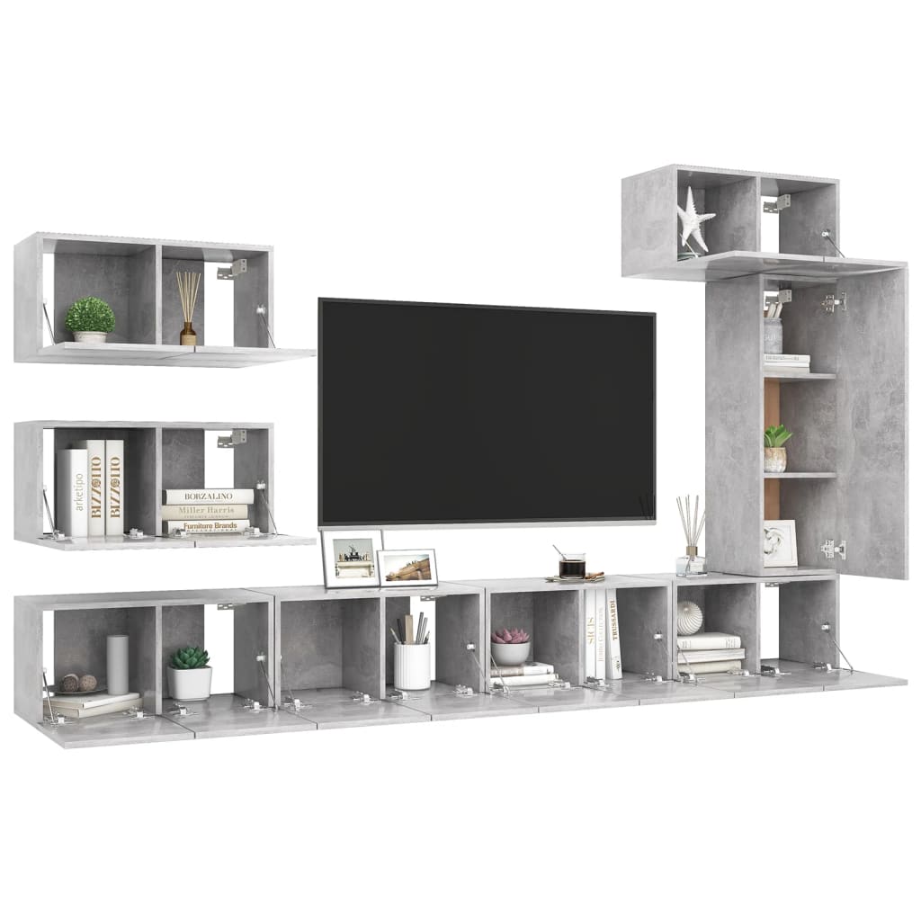 vidaXL Meuble TV 8 pcs Gris béton Aggloméré
