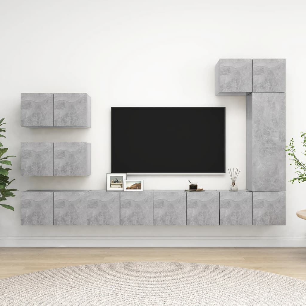 vidaXL Meuble TV 8 pcs Gris béton Aggloméré
