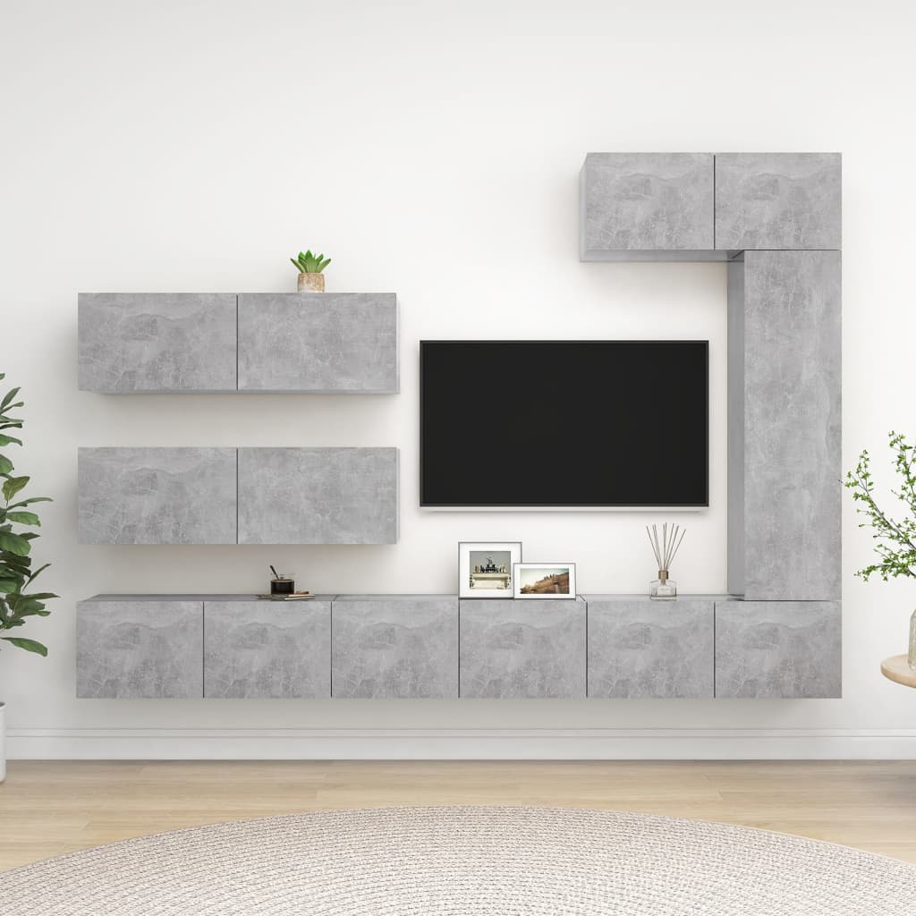 vidaXL Meuble TV 7 pcs Bois d'ingénierie Gris béton