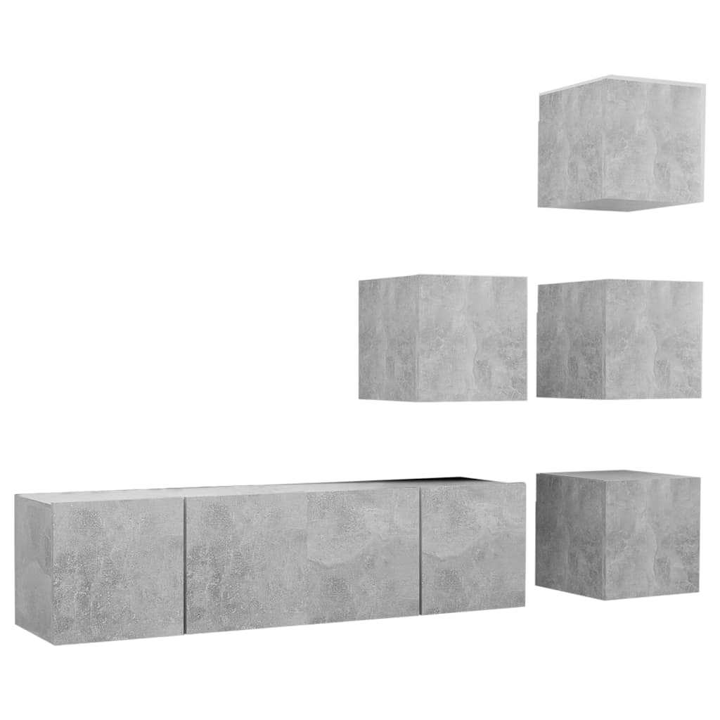 vidaXL 6-tlg. TV-Schrank-Set Betongrau Holzwerkstoff