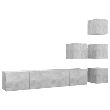 vidaXL Ensemble meuble TV 6 pcs Gris béton Aggloméré