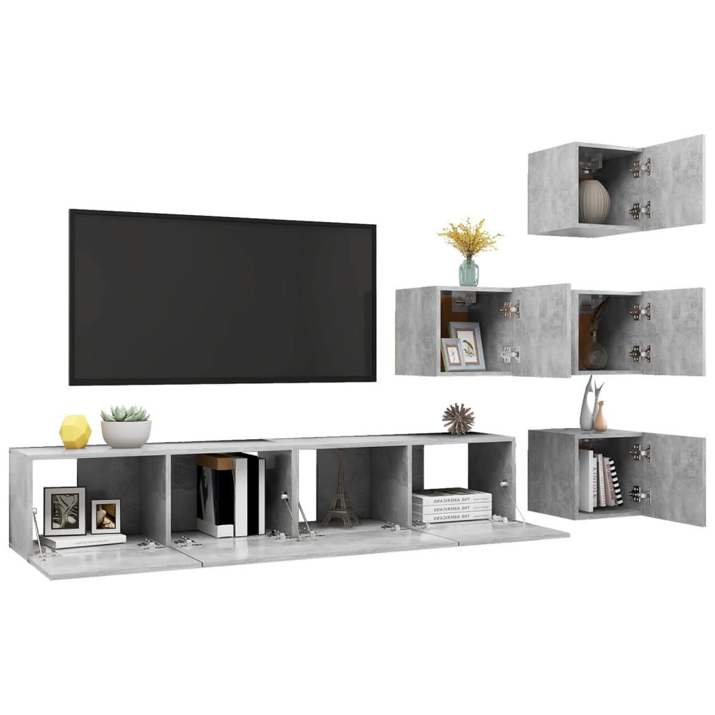 vidaXL Ensemble meuble TV 6 pcs Gris béton Aggloméré