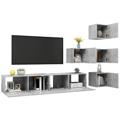 vidaXL Ensemble meuble TV 6 pcs Gris béton Aggloméré