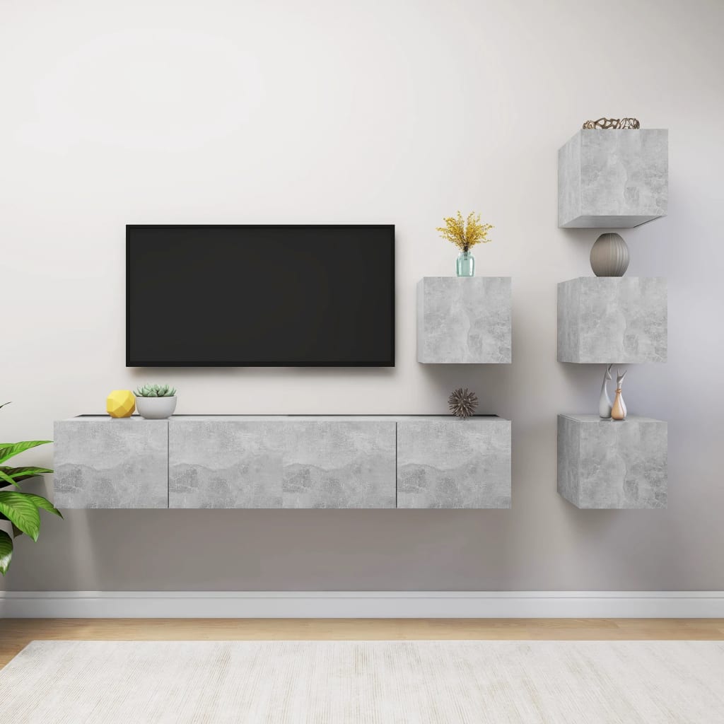 vidaXL Ensemble meuble TV 6 pcs Gris béton Aggloméré