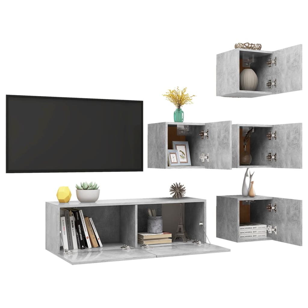 vidaXL Meuble TV 5 pcs Gris béton Aggloméré