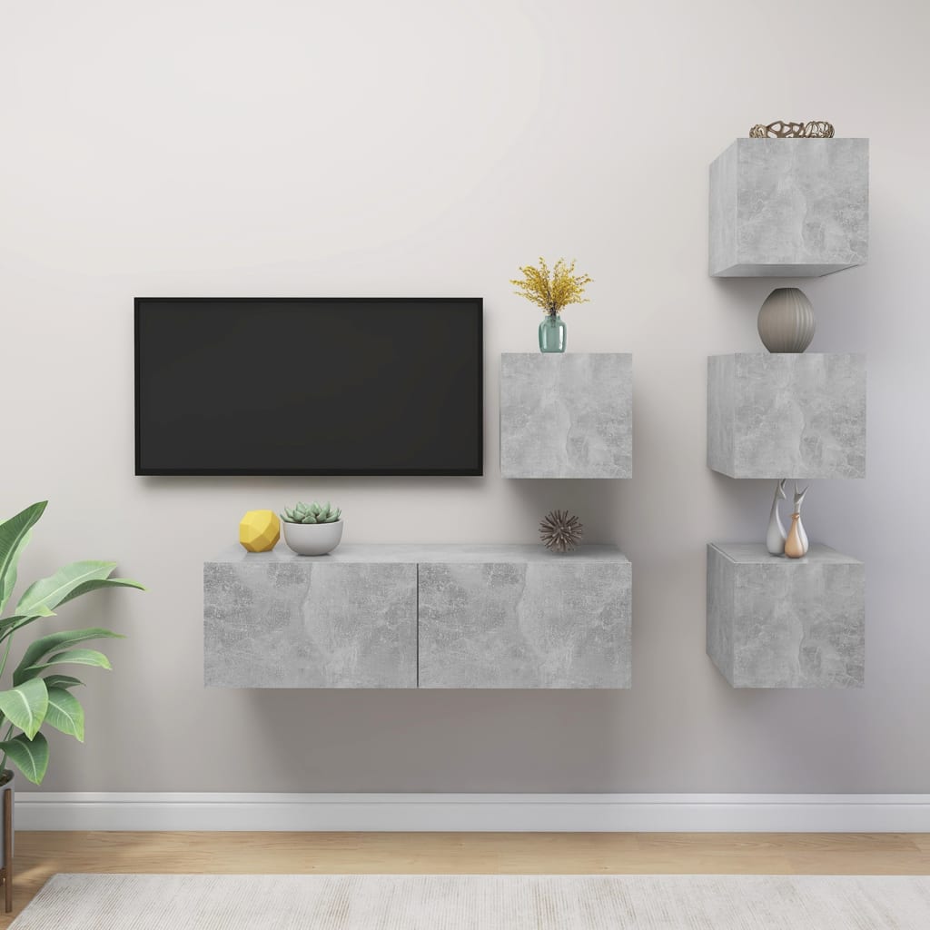 vidaXL Meuble TV 5 pcs Gris béton Aggloméré