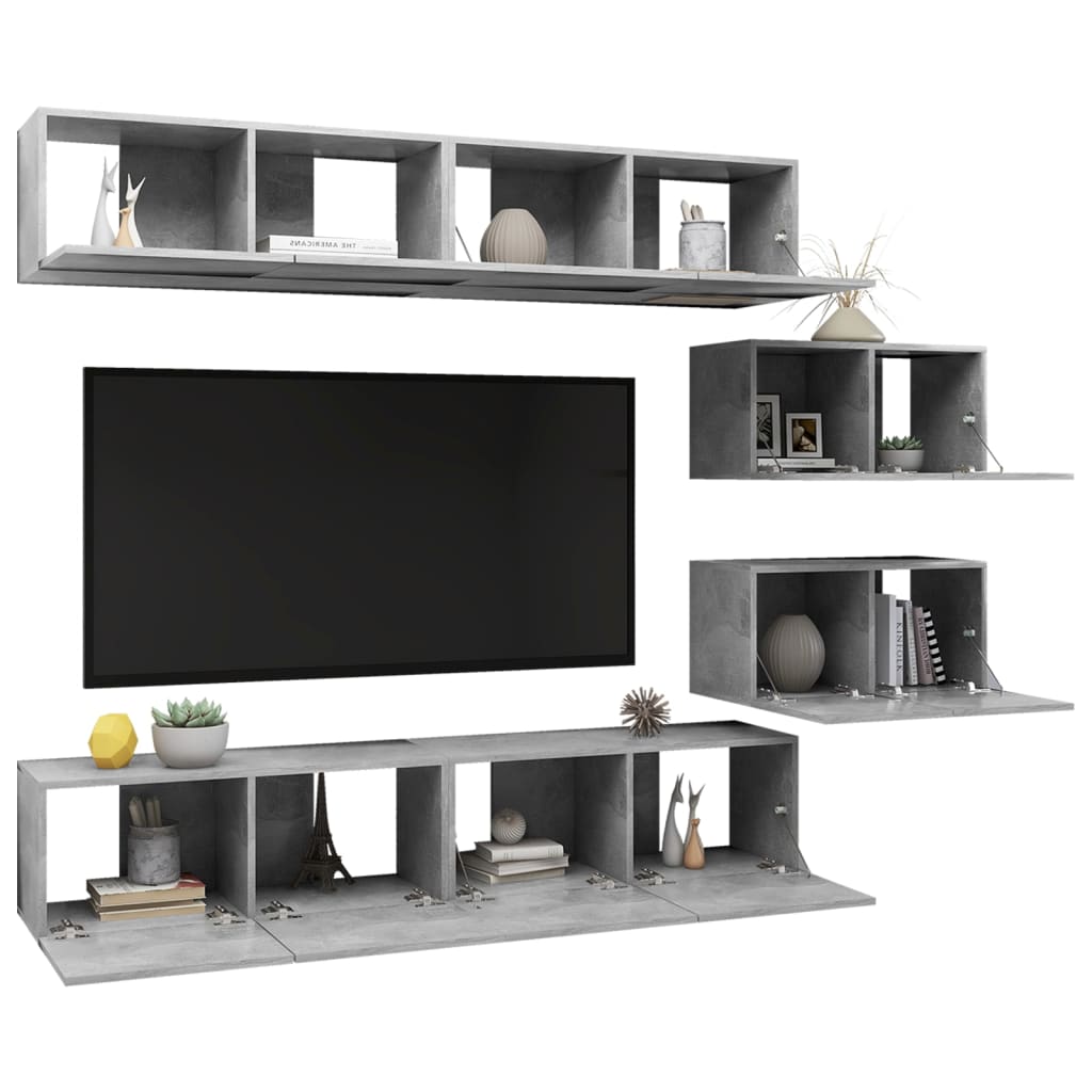 vidaXL Ensemble meuble TV 6 pcs Gris béton Aggloméré