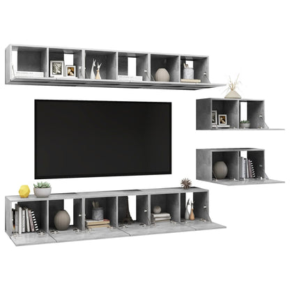 vidaXL Meubles TV 8 pcs Gris béton Bois d'ingénierie