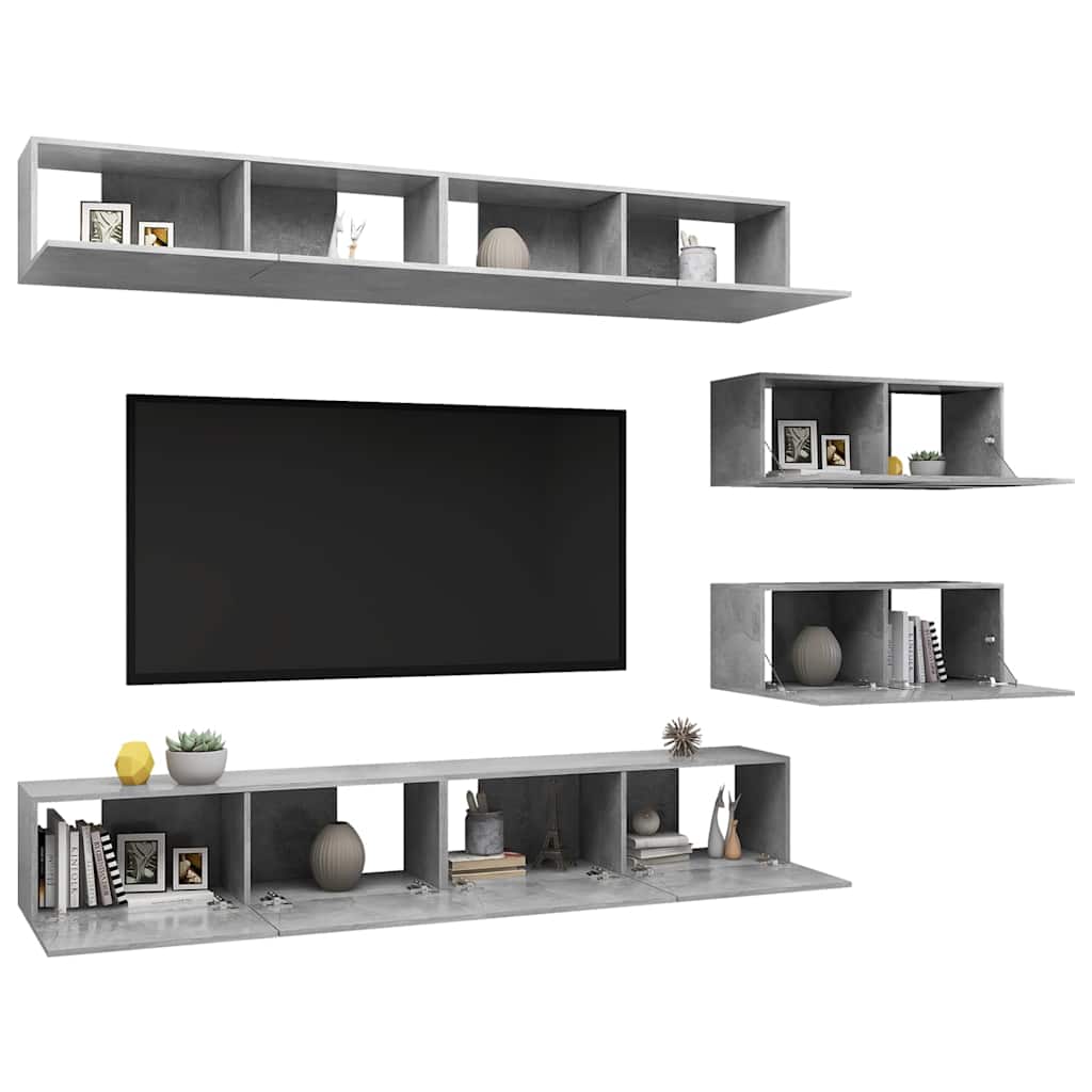 vidaXL Ensemble meuble TV 6 pcs Gris béton Aggloméré