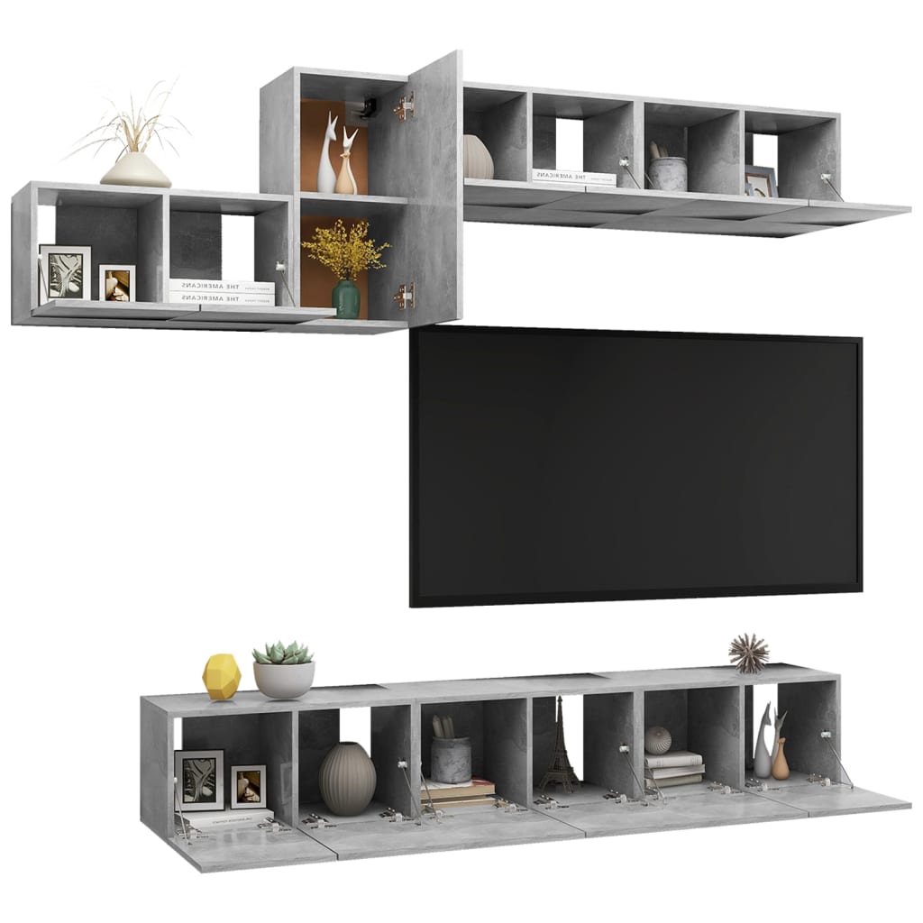 vidaXL Meuble TV 7 pcs Bois d'ingénierie Gris béton