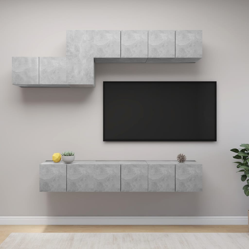 vidaXL Meuble TV 7 pcs Bois d'ingénierie Gris béton