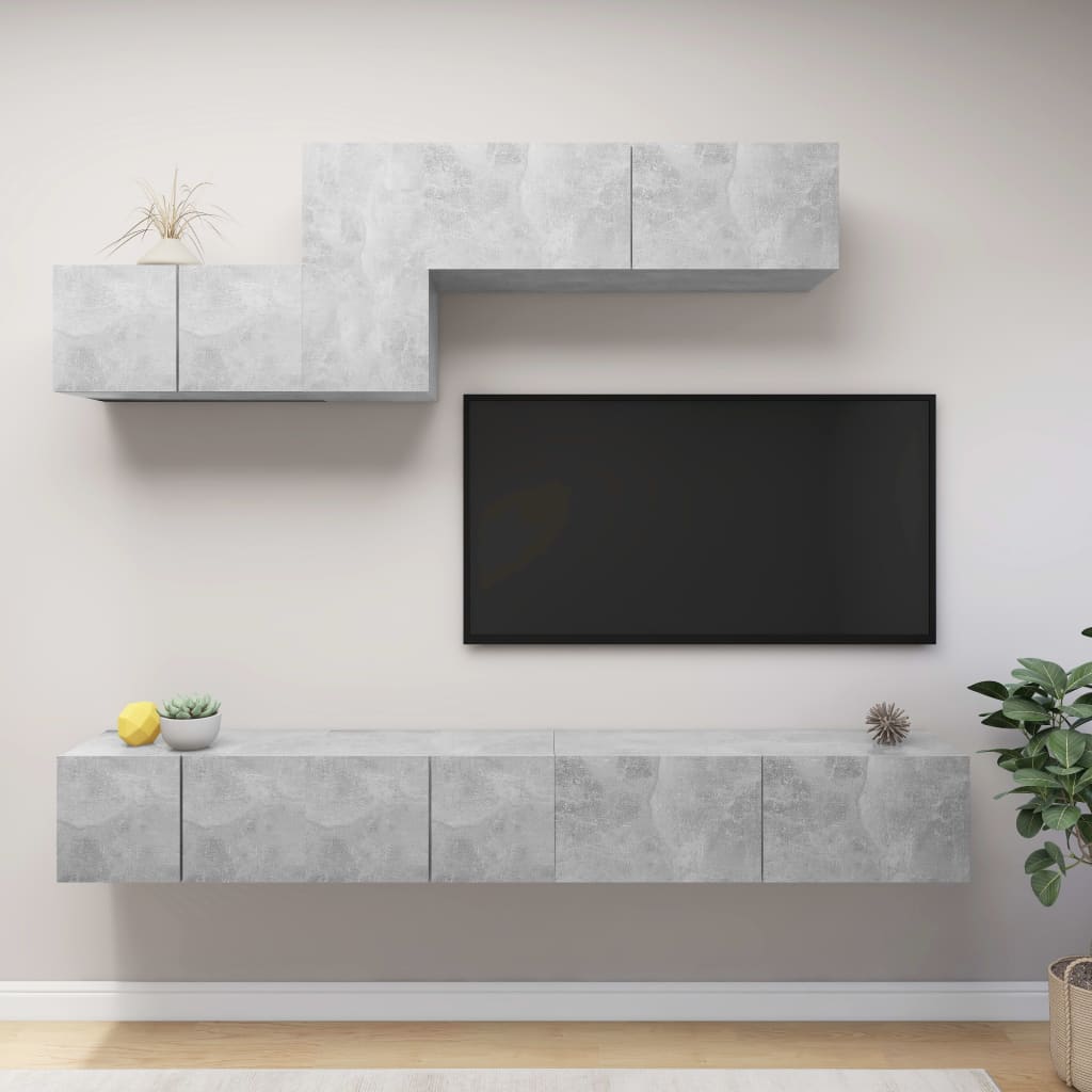 vidaXL Ensemble meuble TV 6 pcs Gris béton Aggloméré