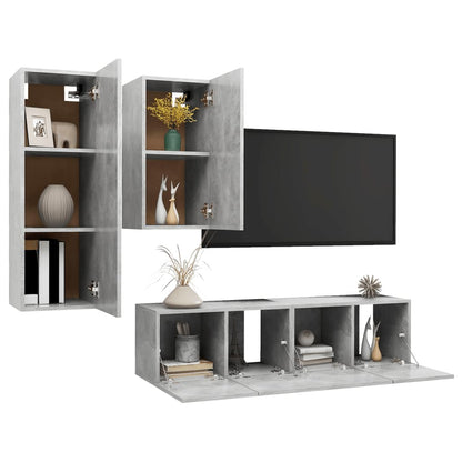 vidaXL Meuble TV 4 pcs Gris béton Aggloméré
