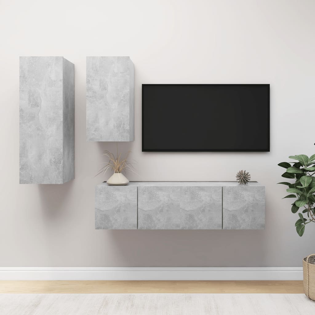 vidaXL Meuble TV 4 pcs Gris béton Aggloméré