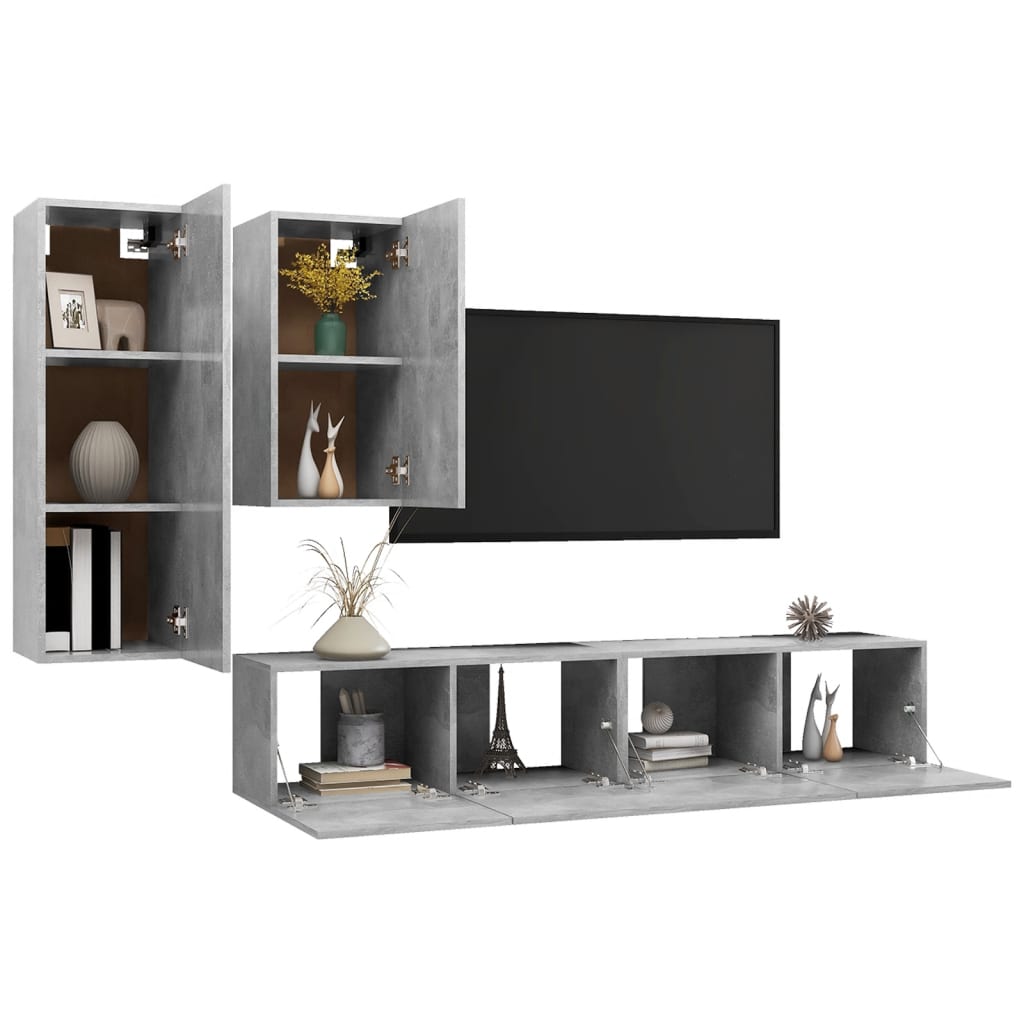 vidaXL Meuble TV 4 pcs Gris béton Aggloméré