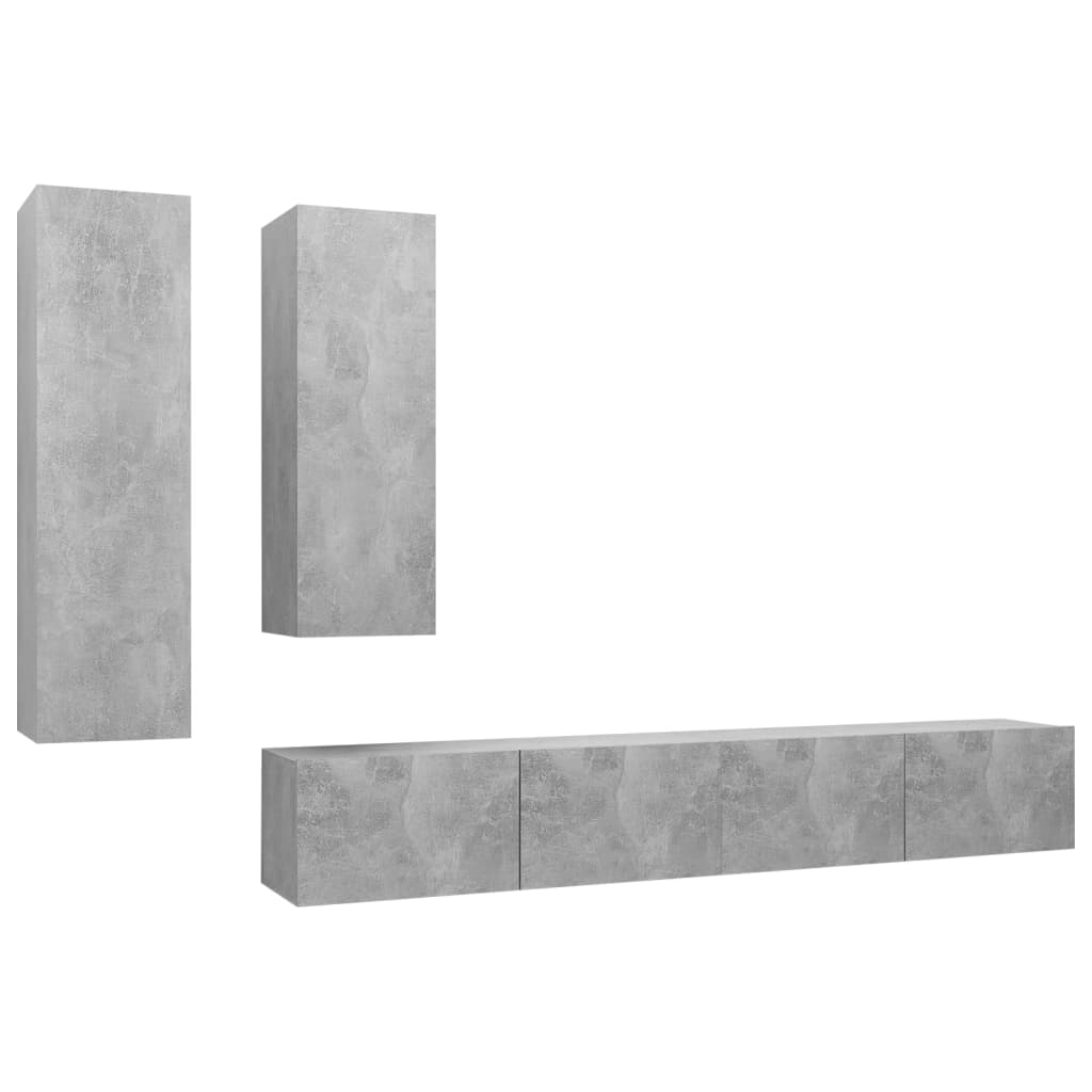 vidaXL Meuble TV 4 pcs Gris béton Aggloméré