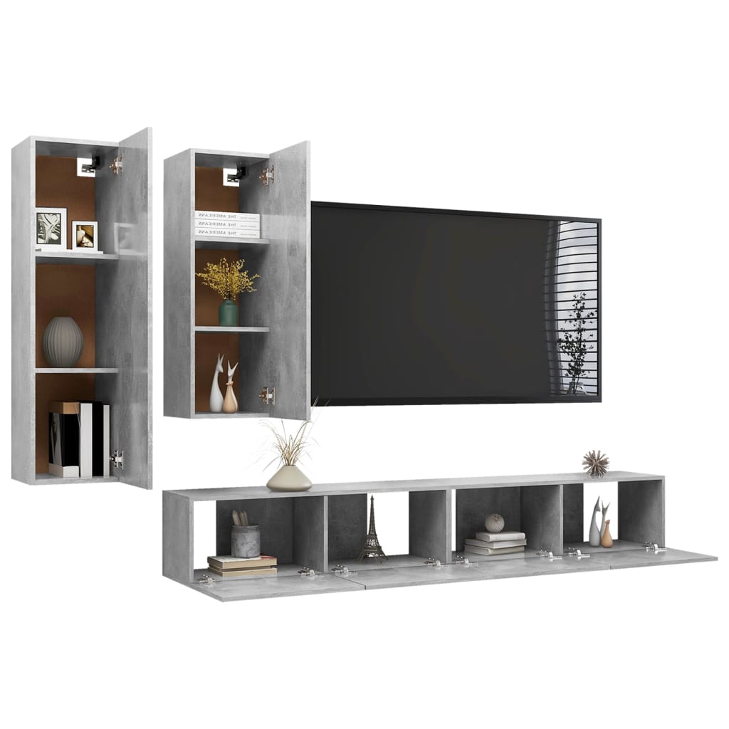 vidaXL Meuble TV 4 pcs Gris béton Aggloméré