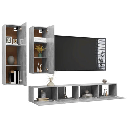 vidaXL Meuble TV 4 pcs Gris béton Aggloméré