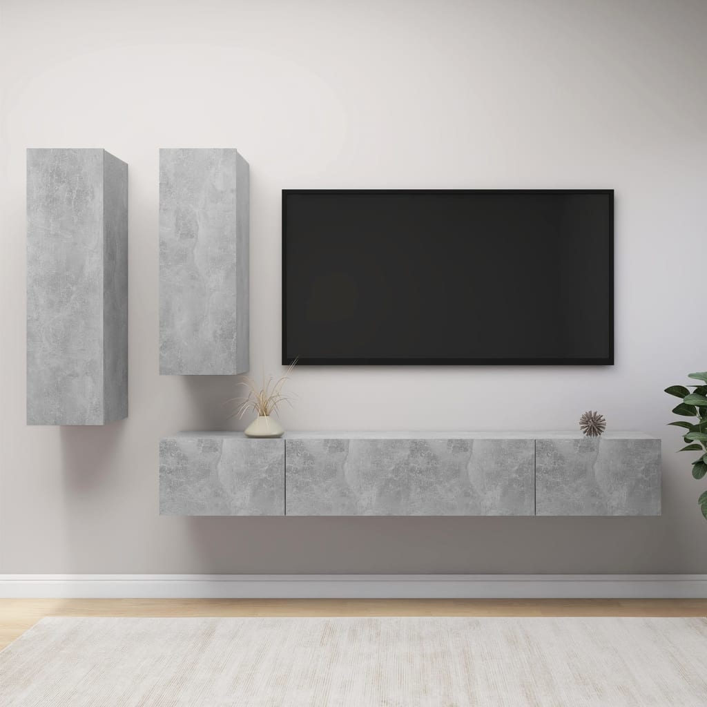 vidaXL Meuble TV 4 pcs Gris béton Aggloméré