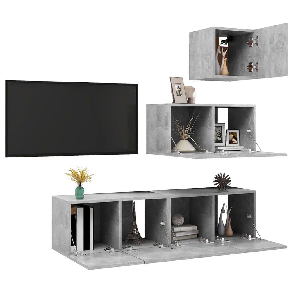 vidaXL Meuble TV 4 pcs Gris béton Aggloméré