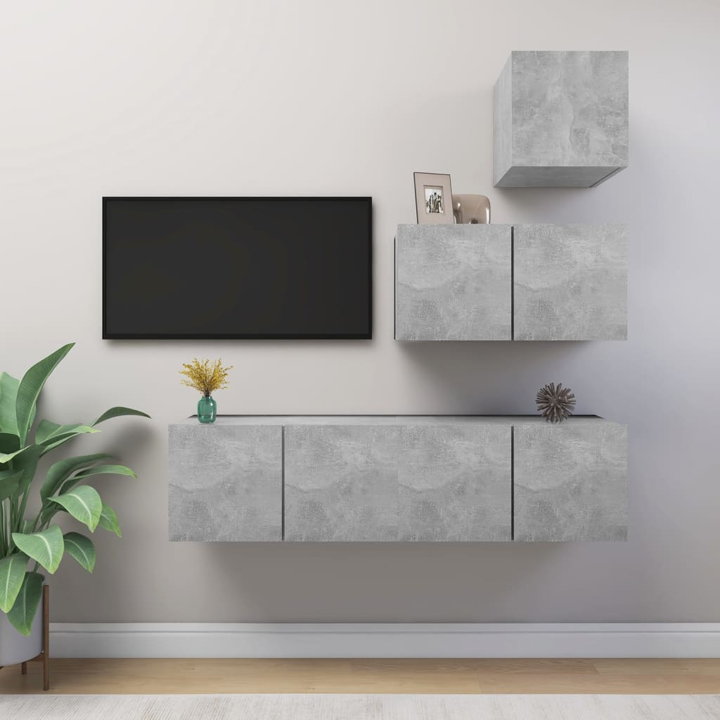 vidaXL Meuble TV 4 pcs Gris béton Aggloméré