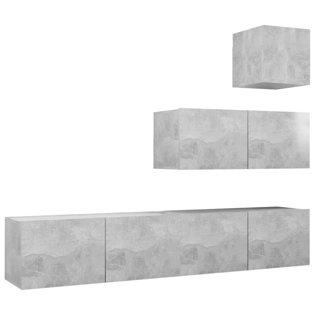 vidaXL Meuble TV 4 pcs Gris béton Aggloméré