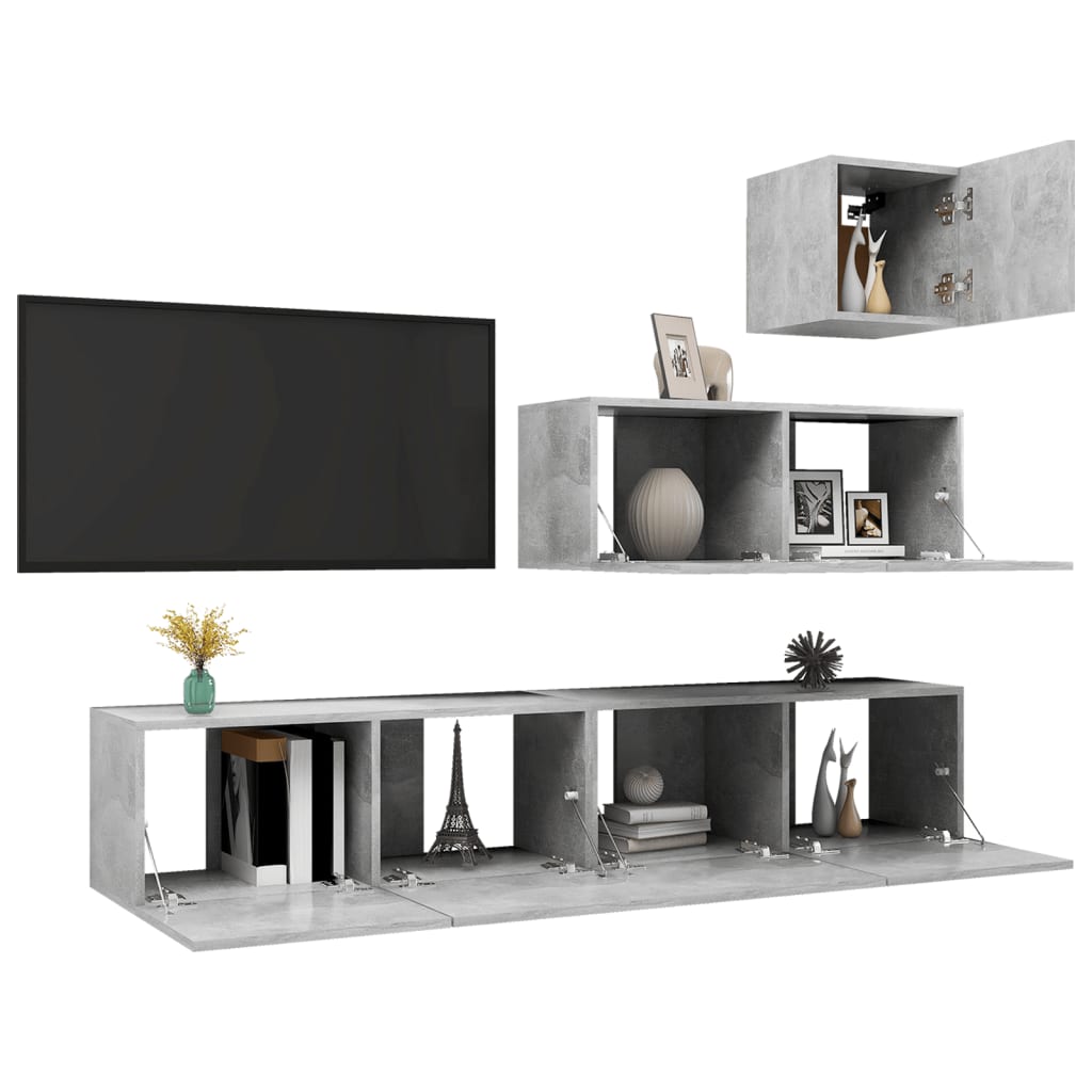 vidaXL Meuble TV 4 pcs Gris béton Aggloméré