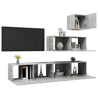 vidaXL Meuble TV 4 pcs Gris béton Aggloméré
