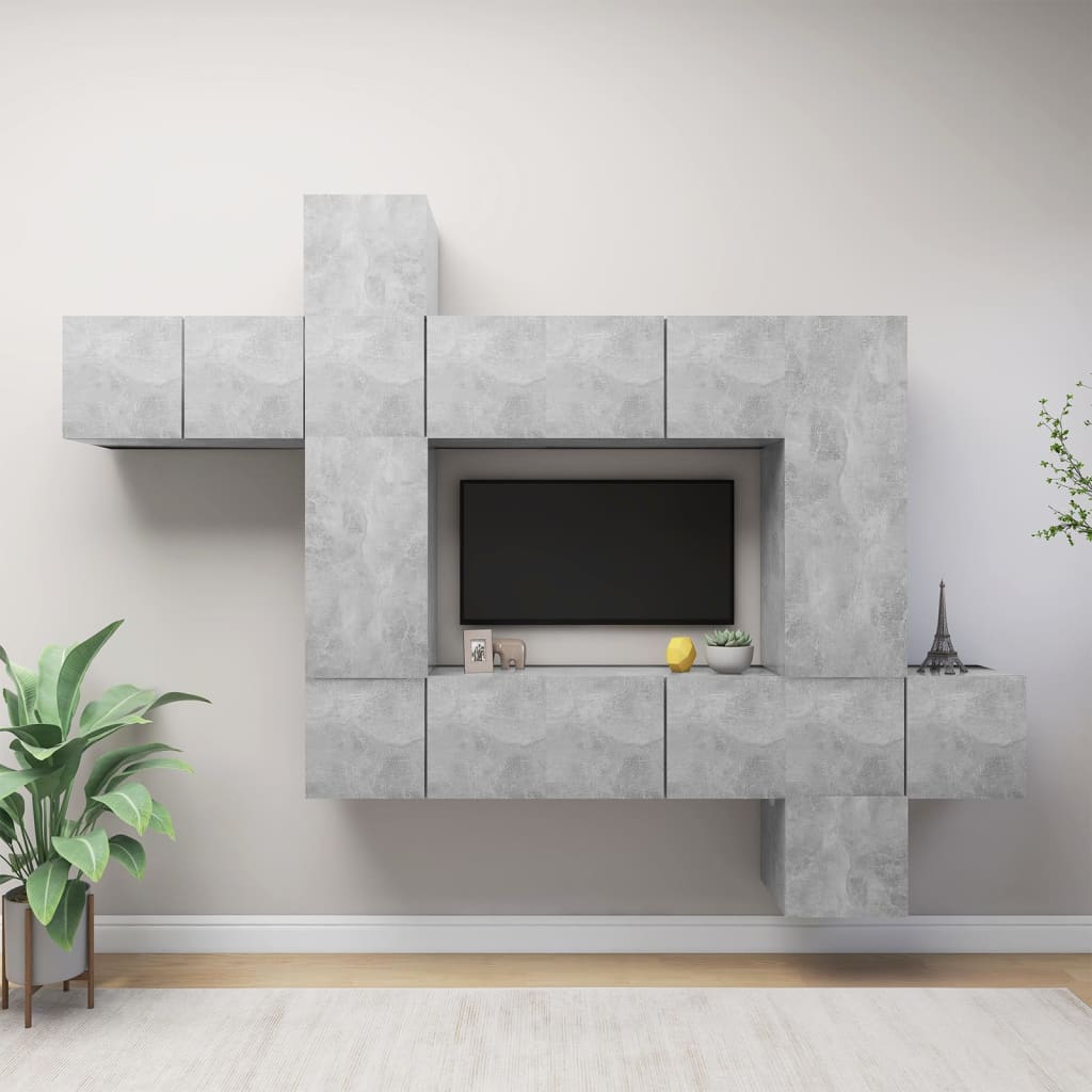 vidaXL Ensemble de 10 meubles TV gris béton en bois d'ingénierie