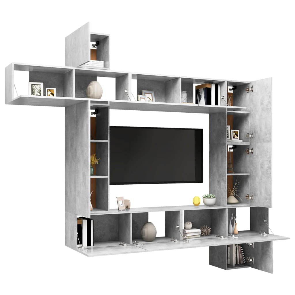 vidaXL Meuble TV 9 pcs Gris béton Bois d'ingénierie