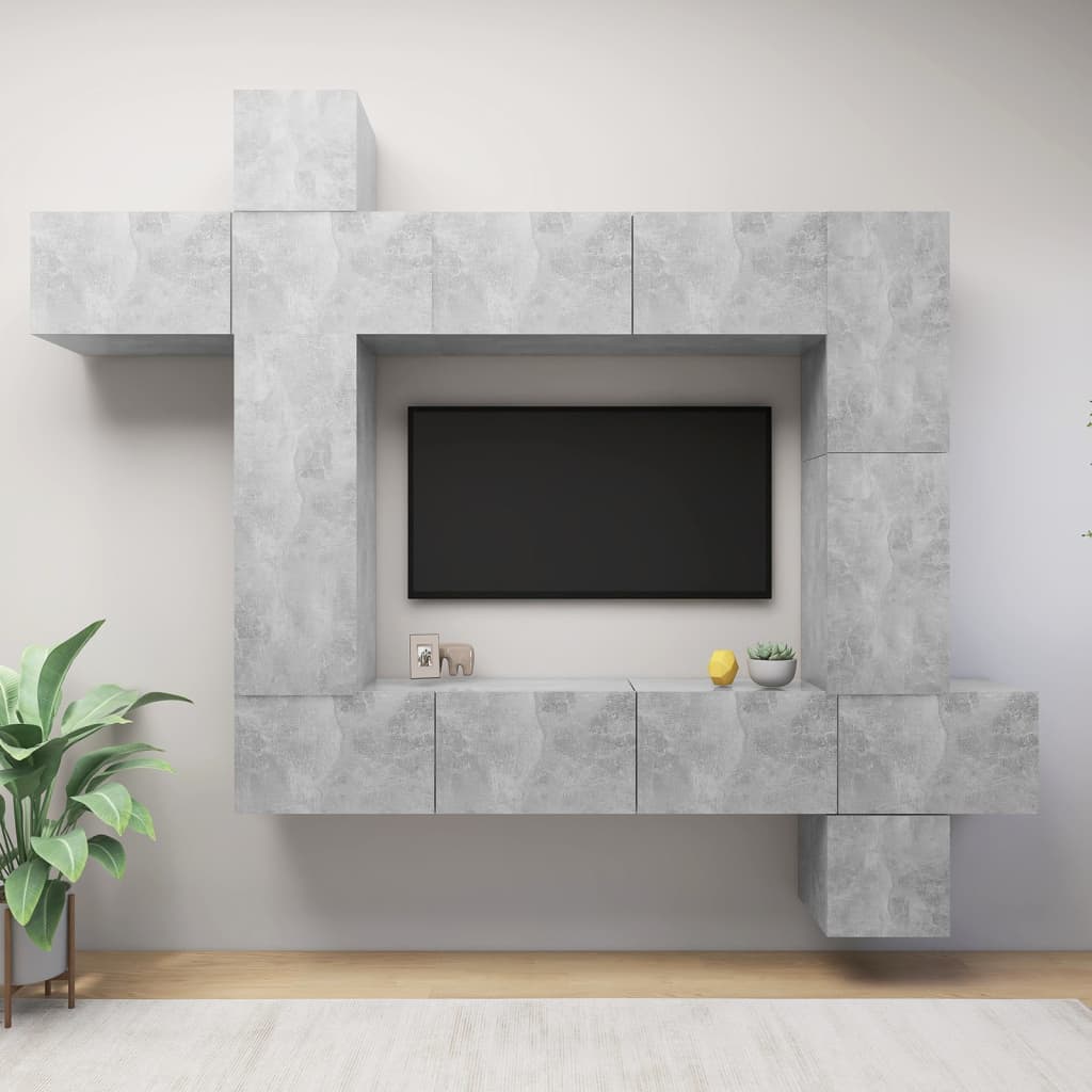 vidaXL Meuble TV 9 pcs Gris béton Bois d'ingénierie
