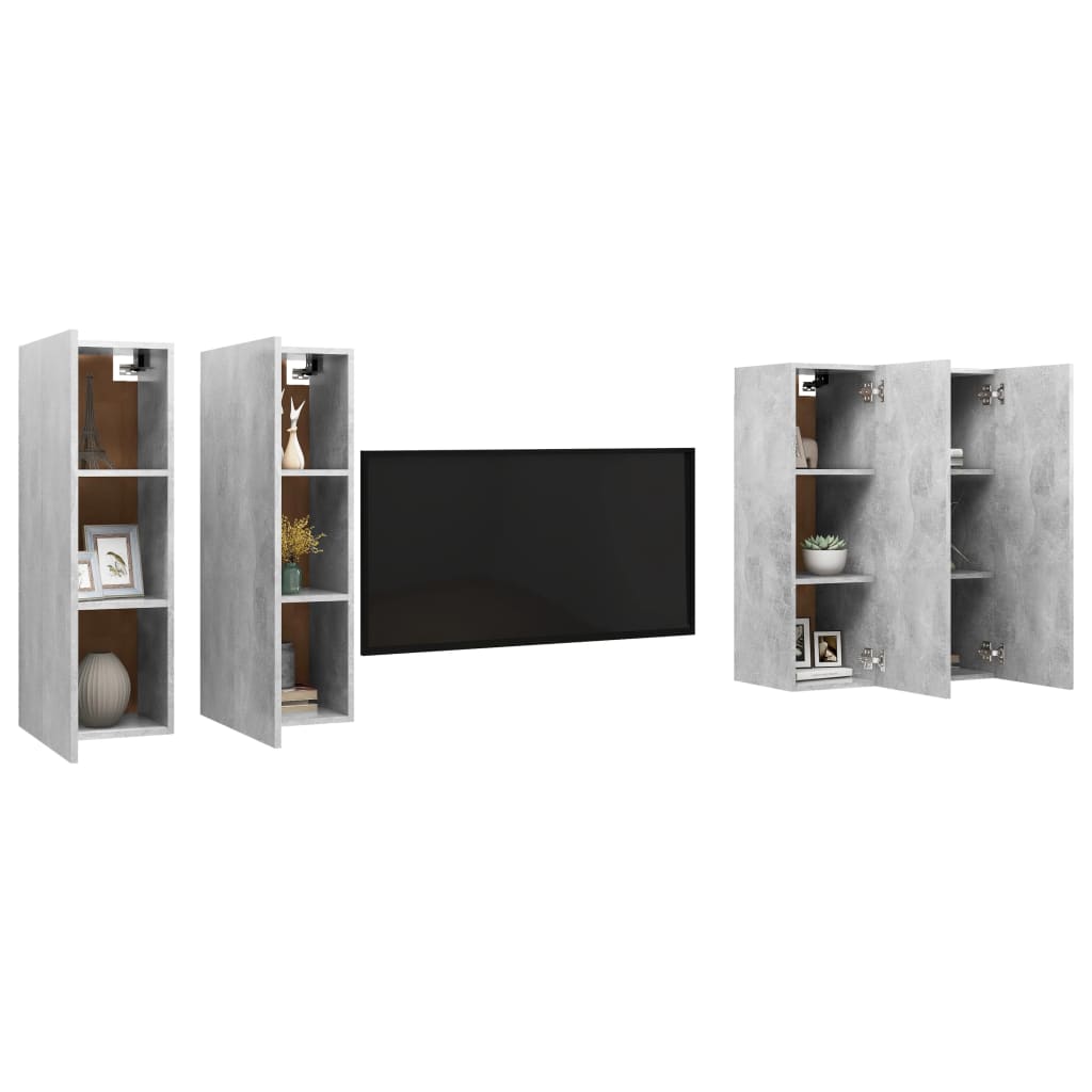 vidaXL Meubles TV 4 pcs Gris béton 30,5x30x90 cm Aggloméré