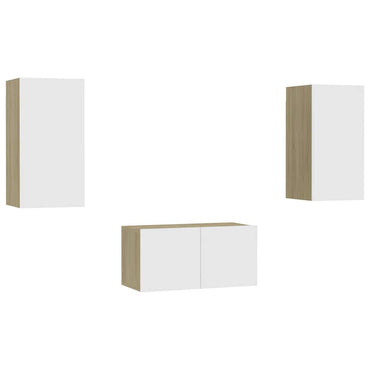 vidaXL Meuble TV 3 pcs Blanc chêne sonoma Aggloméré