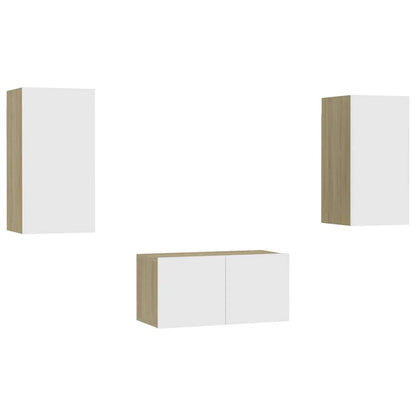 vidaXL Meuble TV 3 pcs Blanc chêne sonoma Aggloméré