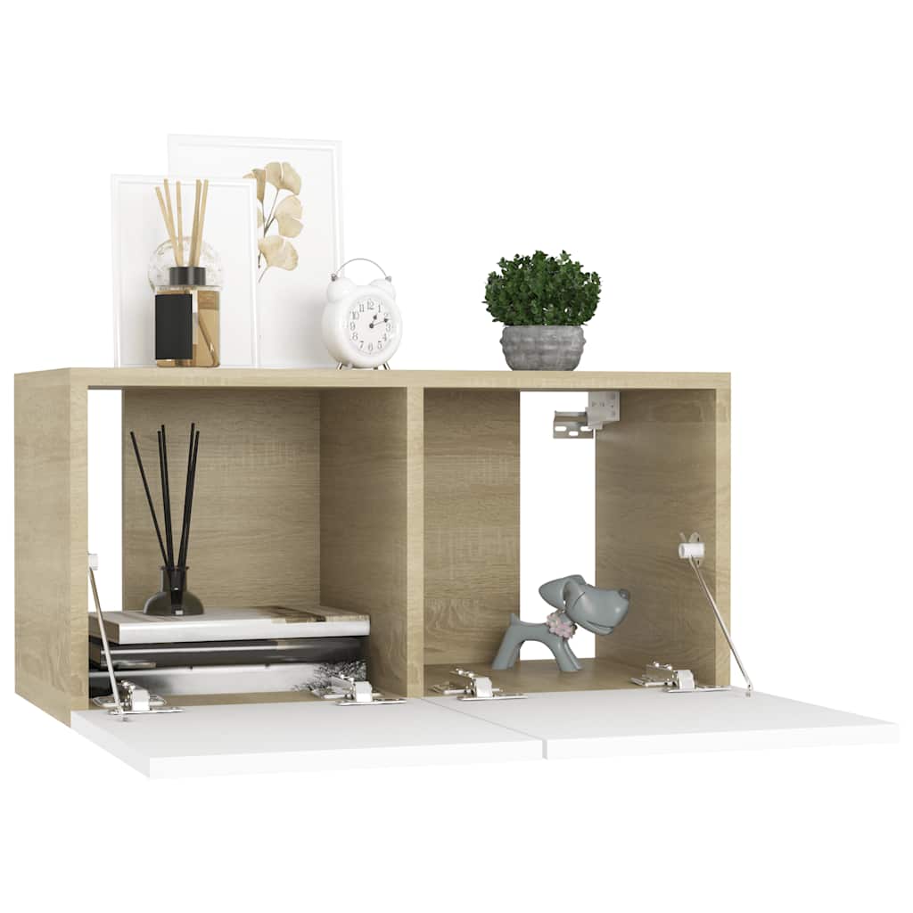 vidaXL Meuble TV 3 pcs Blanc chêne sonoma Aggloméré
