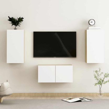 vidaXL Meuble TV 3 pcs Blanc chêne sonoma Aggloméré