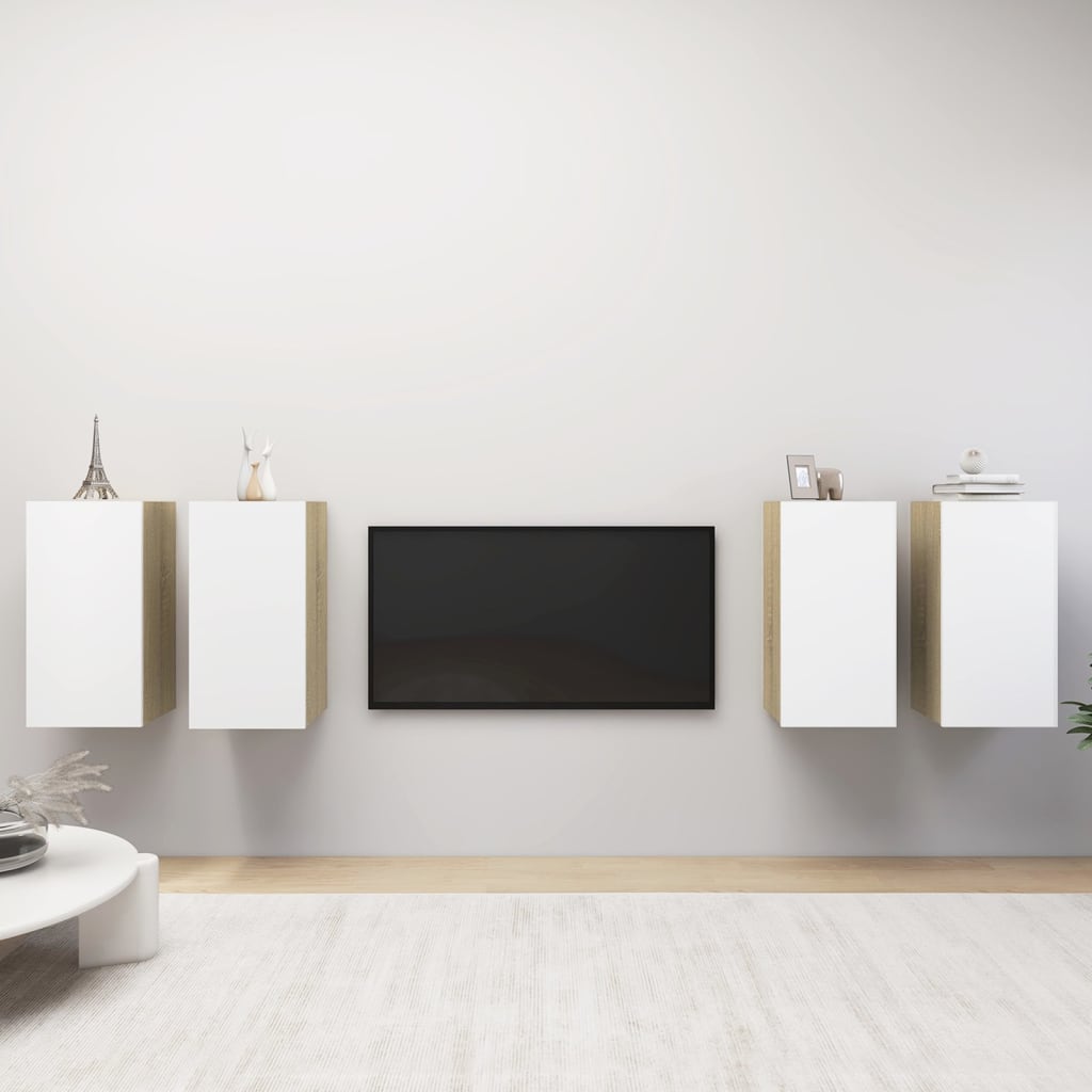 vidaXL Meubles TV 4 pcs Blanc Chêne Sonoma 30,5x30x60 cm Bois d'ingénierie