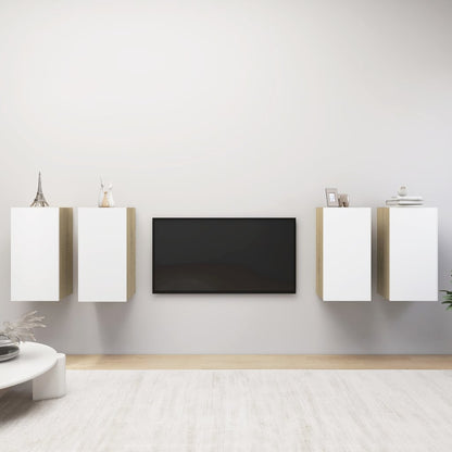 vidaXL Meubles TV 4 pcs Blanc Chêne Sonoma 30,5x30x60 cm Bois d'ingénierie