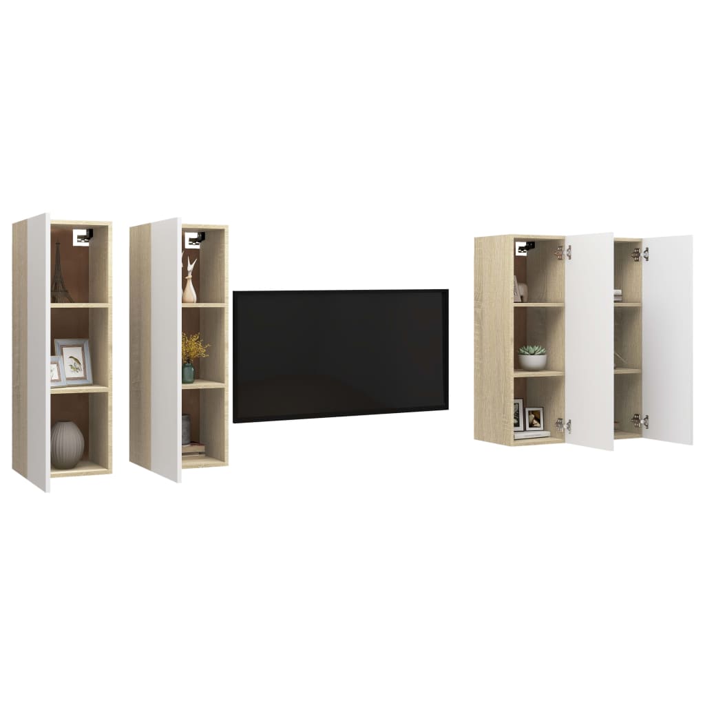 vidaXL TV-Schränke 4 Stk. Weiß Sonoma-Eiche 30,5x30x90cm Holzwerkstoff