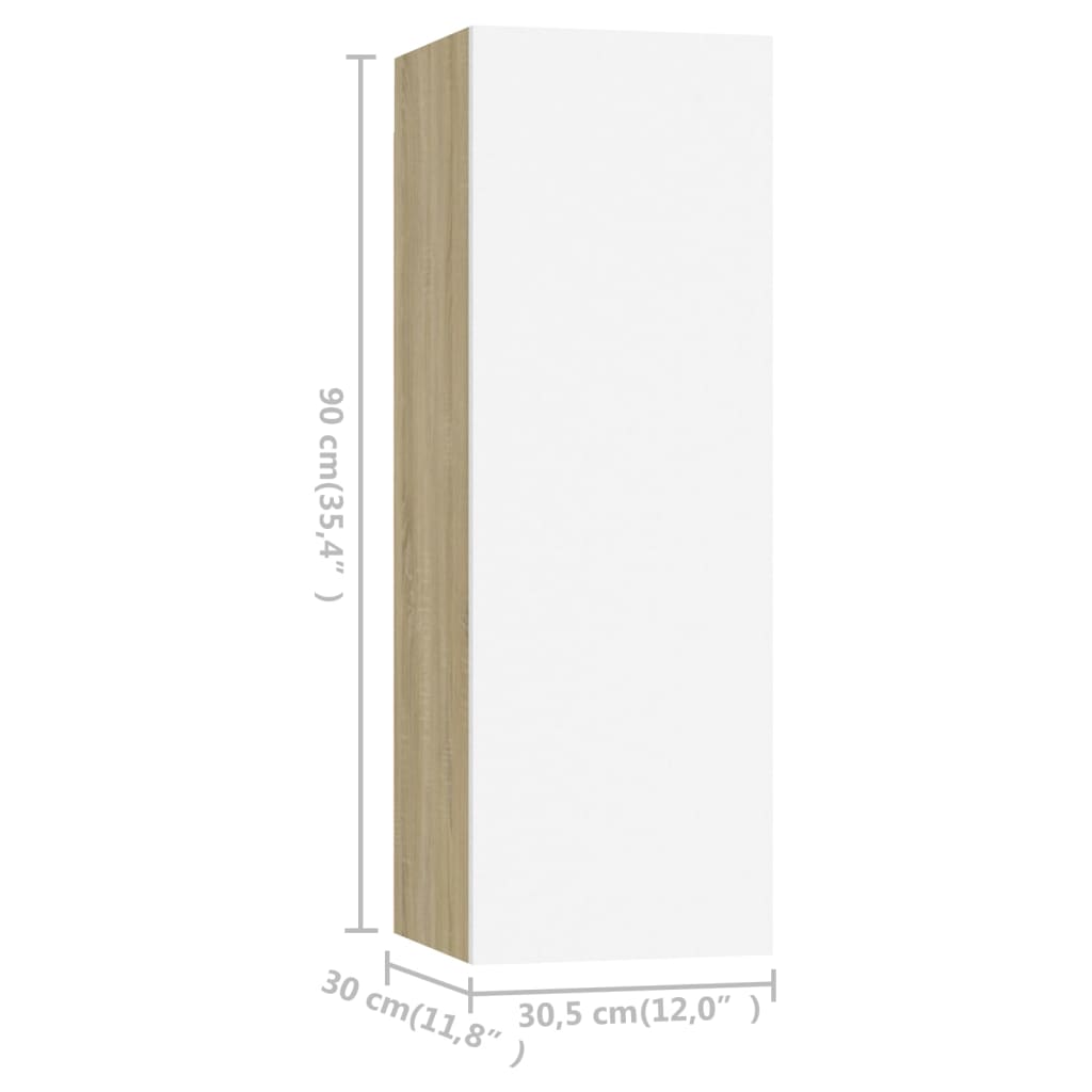 vidaXL TV-Schränke 4 Stk. Weiß Sonoma-Eiche 30,5x30x90cm Holzwerkstoff