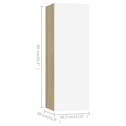 vidaXL TV-Schränke 4 Stk. Weiß Sonoma-Eiche 30,5x30x90cm Holzwerkstoff