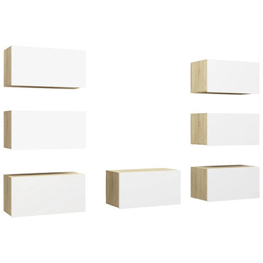 vidaXL Meubles TV 7 pcs Blanc chêne sonoma 30,5x30x60 cm aggloméré