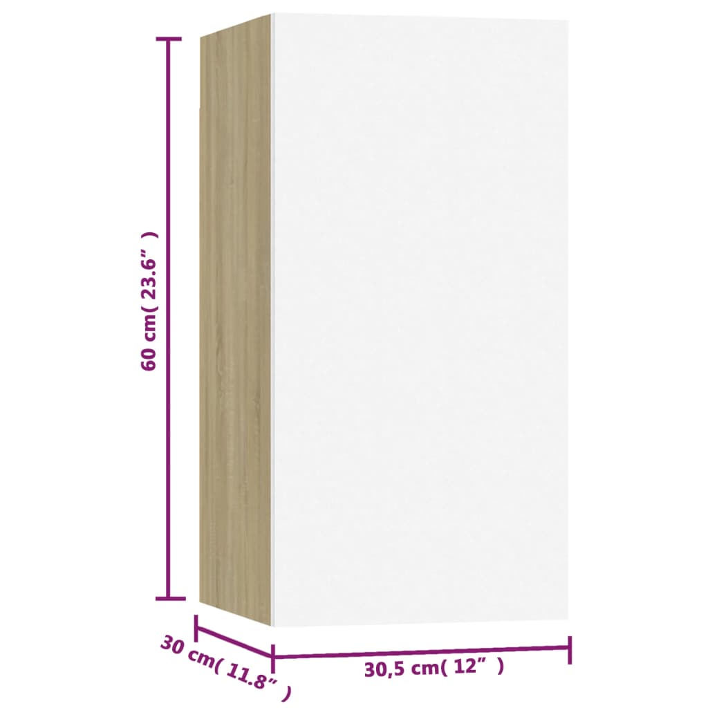 vidaXL TV-Schränke 7 Stk. Weiß Sonoma-Eiche 30,5x30x60cm Holzwerkstoff