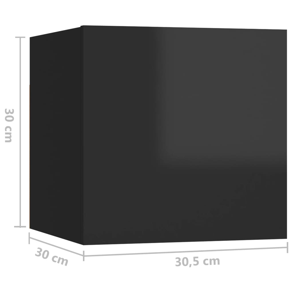 vidaXL Meubles TV muraux 8 pcs Noir brillant 30,5x30x30 cm
