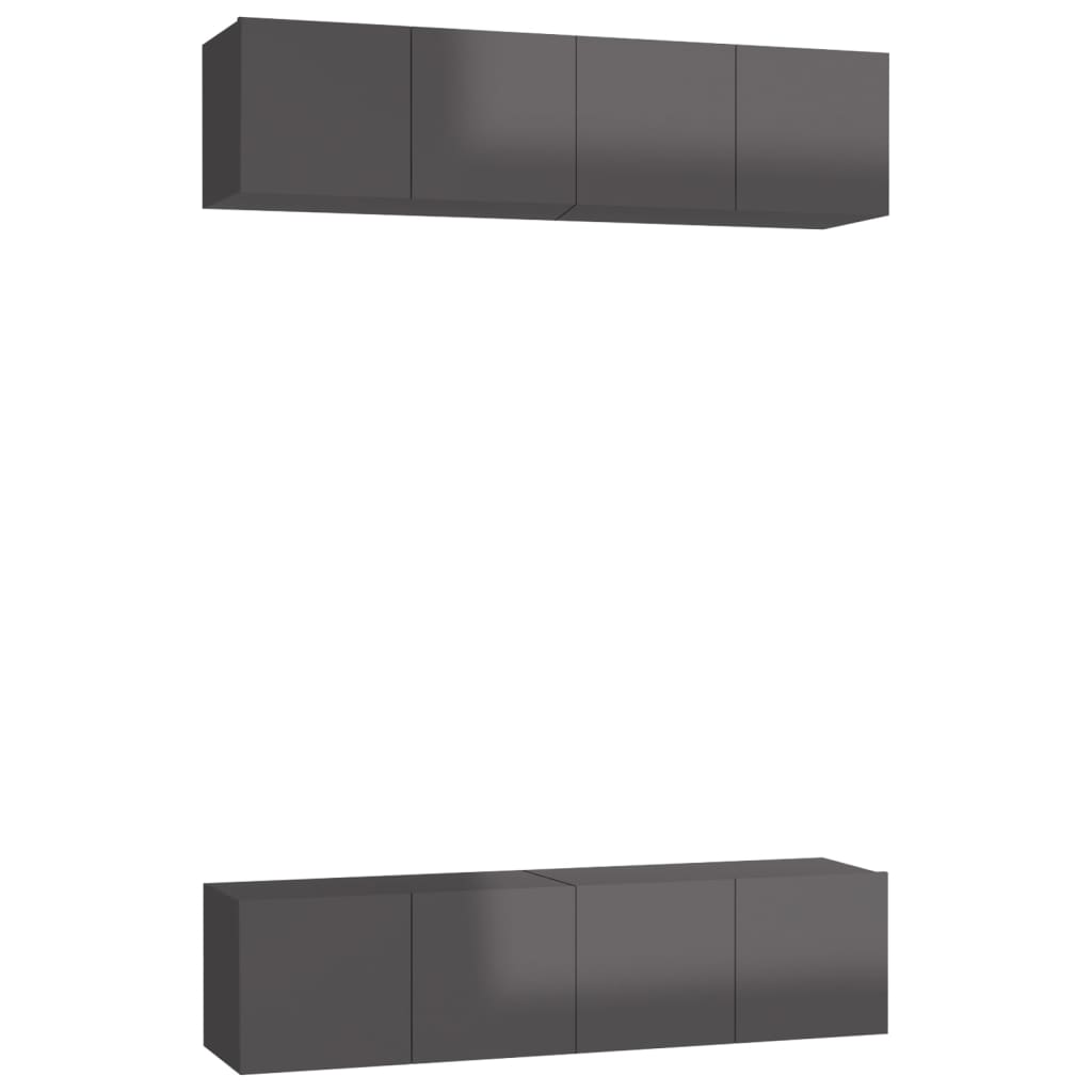 vidaXL Meubles TV 4 pcs Gris brillant 60x30x30 cm Aggloméré